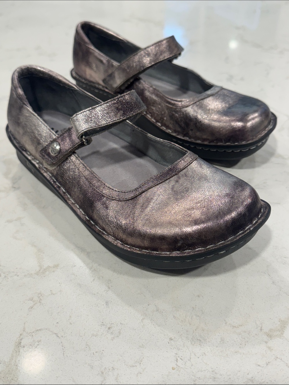 Alegria Metallic Pewter Mary Jane Flats Size 40
